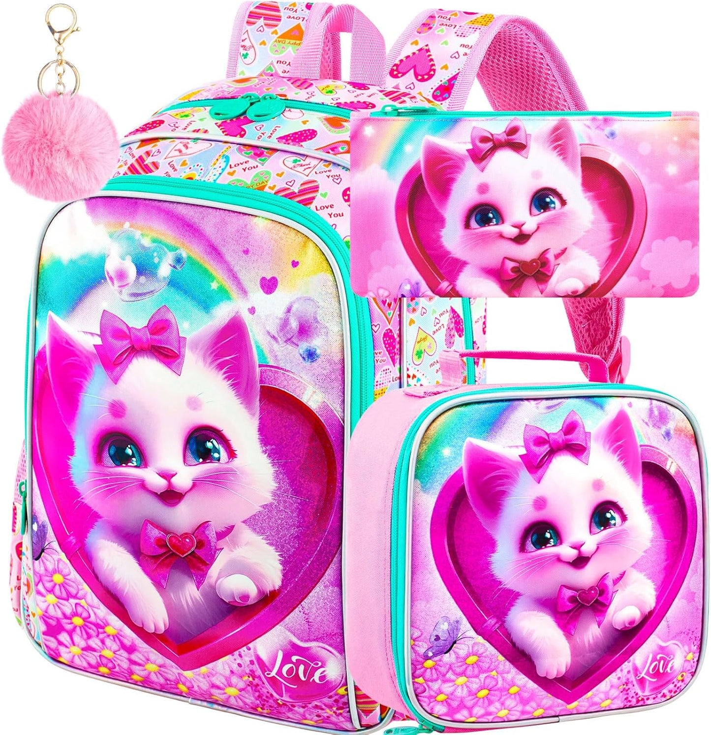 3pcs Backpack for Boys and Girls, 16” Kids Kindergarten Bookbag with Lunch Box, Cute Elementary Backpacks for Boy Girl