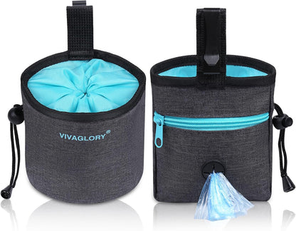 VIVAGLORY Dog Treat Bags, Puppy Pet Dog Training Treats Pouch Hands-Free 2 Ways to Wear with Adjustable Waistband and Built-in Dog Waste Bag Dispenser, Heather Black