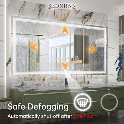 Keonjinn 40 x 24 Inch LED Mirror, Bathroom Mirror with Lights, LED Vanity Mirror, Wall Mounted Anti-Fog Dimmable Lighted Makeup Mirror for Bedroom, IP54 Waterproof (Horizontal/Vertical)