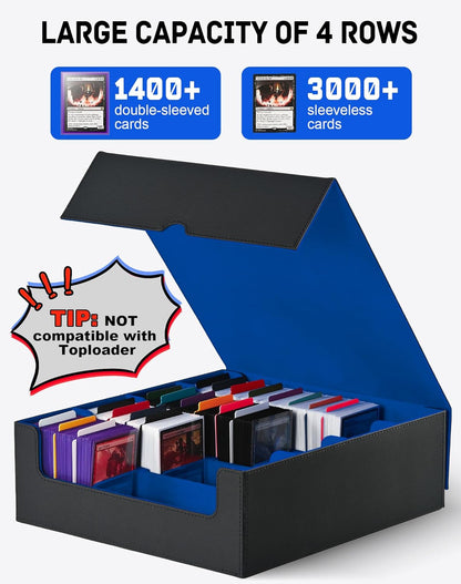 ZLCA Card Storage Box for MTG PTCG, Commander Deck Box Holds 3000+ Cards, Card Storage Case with 4 Stoppers, Card Organizer for TCG Sport Cards (Black)