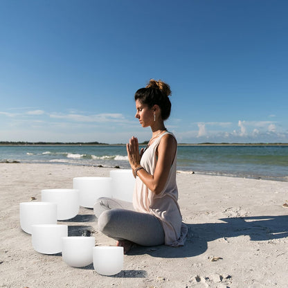 TOPFUND F Note Crystal Singing Bowl Heart Chakra 8 inch with Heavy Duty Carrying Case and Suede Striker