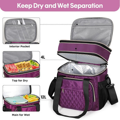 Expandable Large Lunch Bag, Double Deck Insulated Lunch Box Leakproof Durable Soft Cooler Bag for Men Women Adults Work Construction Beach Picnic Daytrip,16L,Black, GLENKEY