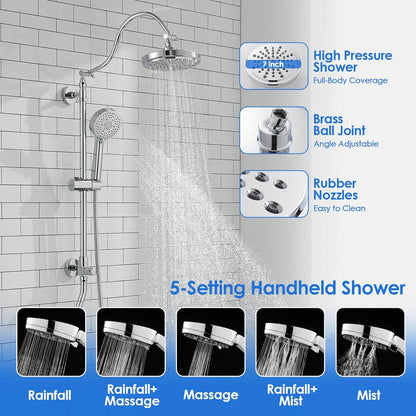 ROVOGO Retrofit Shower System with 7" RainShower, 5-Setting Handheld, 22" Slide Bar with 3-Way Rotary Diverter, Exposed Pipe Shower Column Kit 304 Stainless Steel, Chrome (NOT Include Mixer Valve)