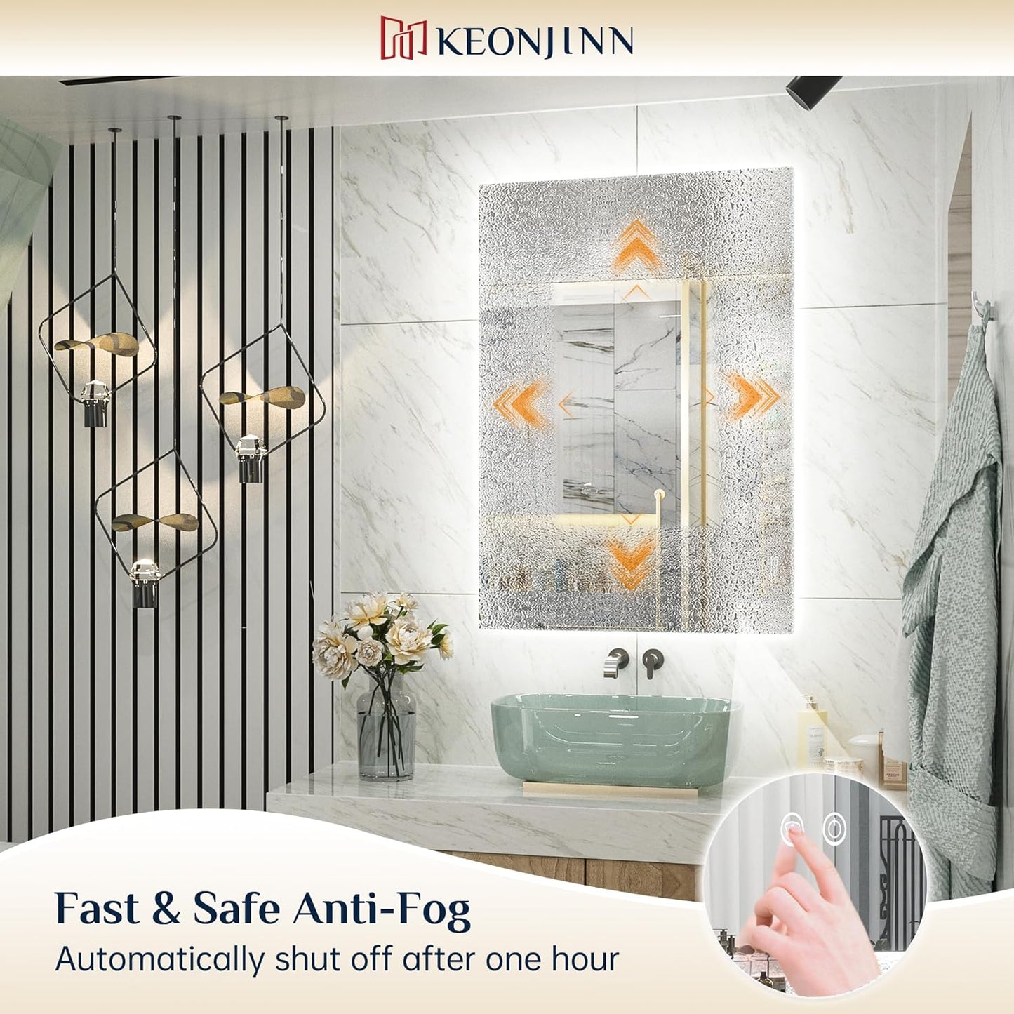 Keonjinn 40 x 32 Inch LED Bathroom Mirror with Acrylic, Backlit Mirror Anti-Fog, Lighted Bathroom Mirror for Wall, CRI90 High Definition Dimmable Large Makeup Mirror(Horizontal/Vertical)