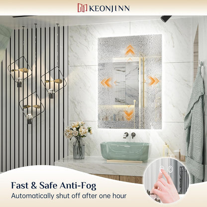 Keonjinn 40 x 32 Inch LED Bathroom Mirror with Acrylic, Backlit Mirror Anti-Fog, Lighted Bathroom Mirror for Wall, CRI90 High Definition Dimmable Large Makeup Mirror(Horizontal/Vertical)