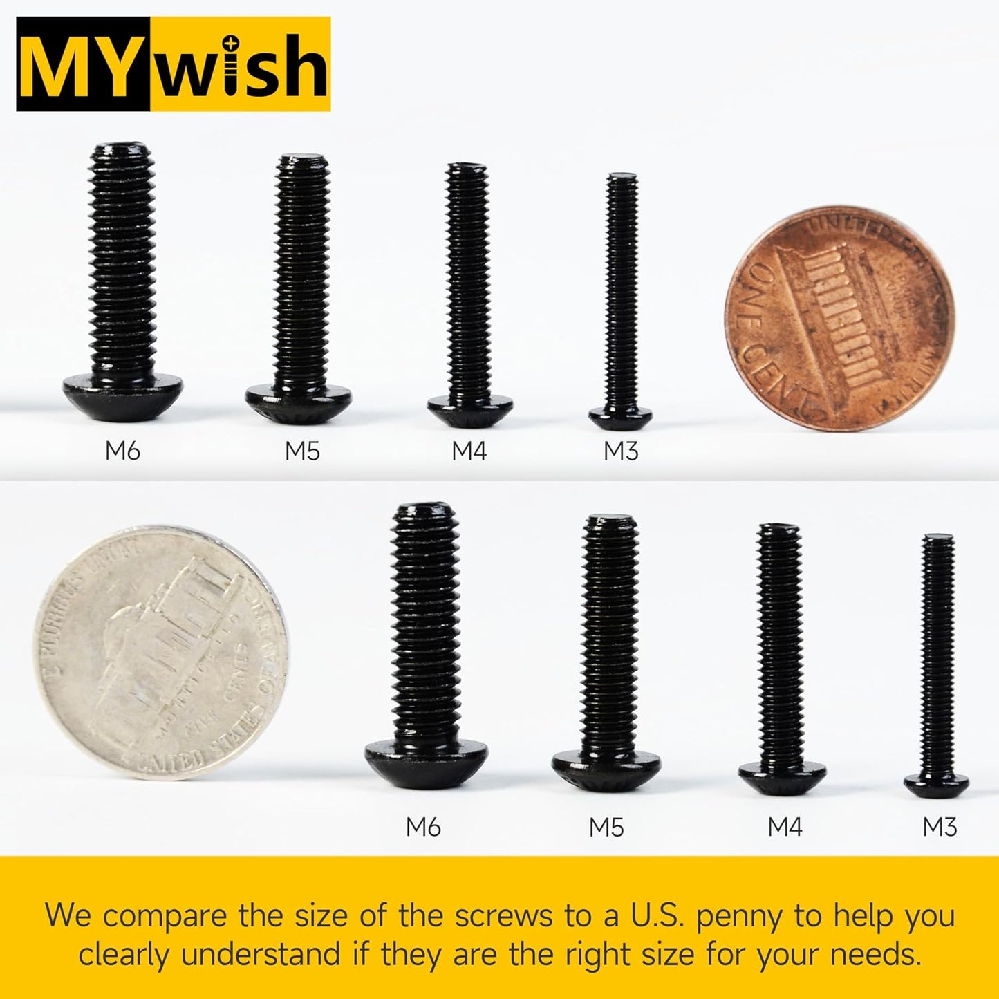 Mywish 900Pcs Metric Screw Assortment, M3 M4 M5 M6 Screw Assortment Kit 304 Stainless Steel Hex Socket Button Head Socket Cap Metric Screws Bolts & Flat Washers/Nuts/Hex Wrenches 16 Sizes 8MM to 20MM