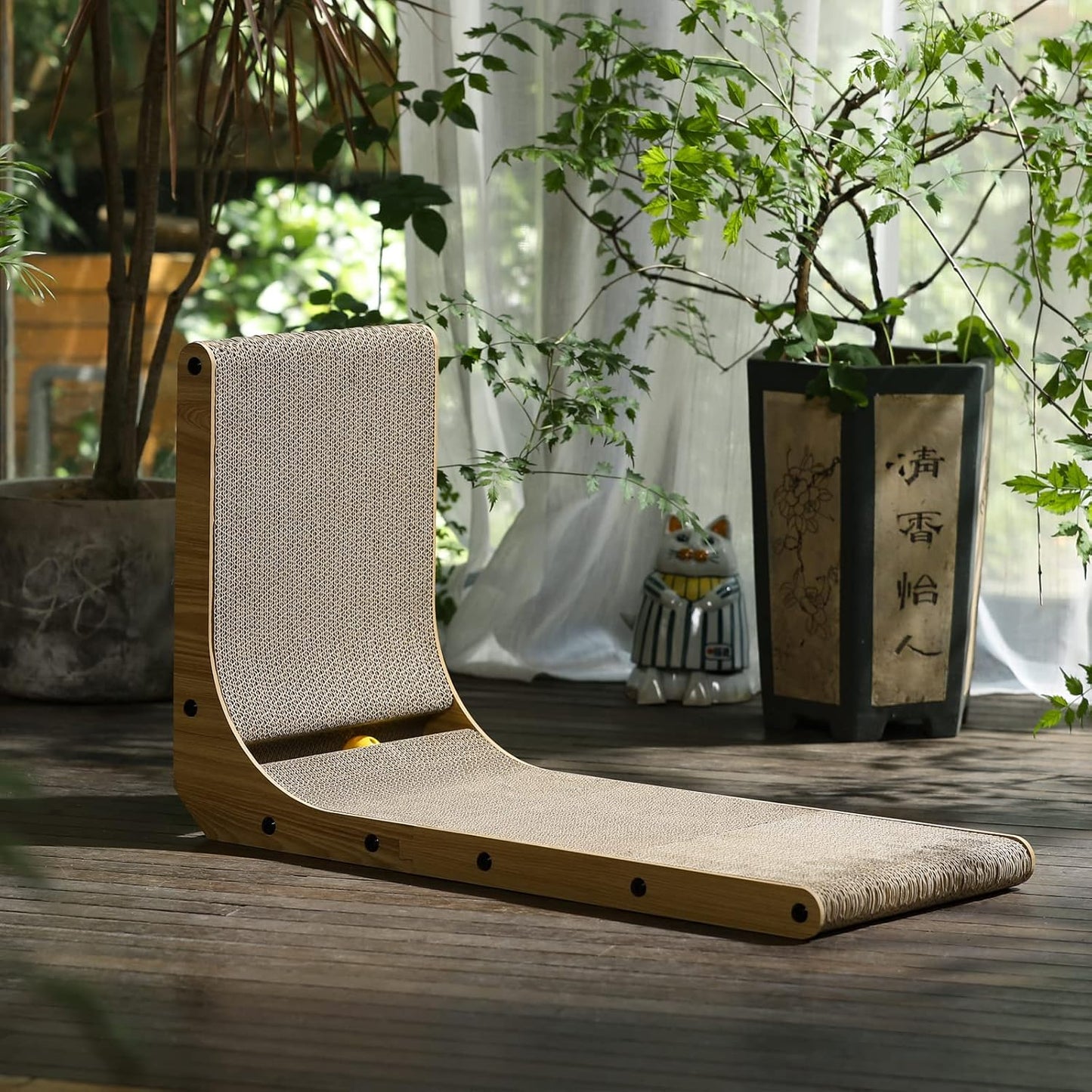 FUKUMARU Cat Scratcher, 26.8 Inch L Shaped Cat Scratch Pad for Indoor Cats | Vertical Cat Scratching Board with Ball Cat Toy, Cardboard Cat Scratcher for Wall Sofa Couch, Kitten Scratching Post, Large