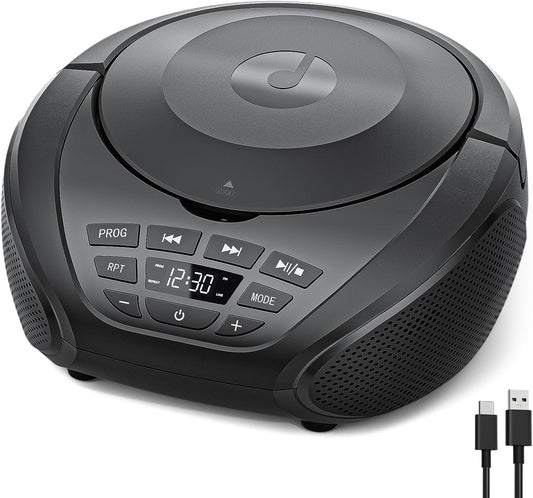 Gueray CD Player Portable Boombox: Home Audio CD Players with Speakers FM Radio AUX Input Support Headphones Playlist Mode PROG Playback for Outdoor Indoor Audiobooks