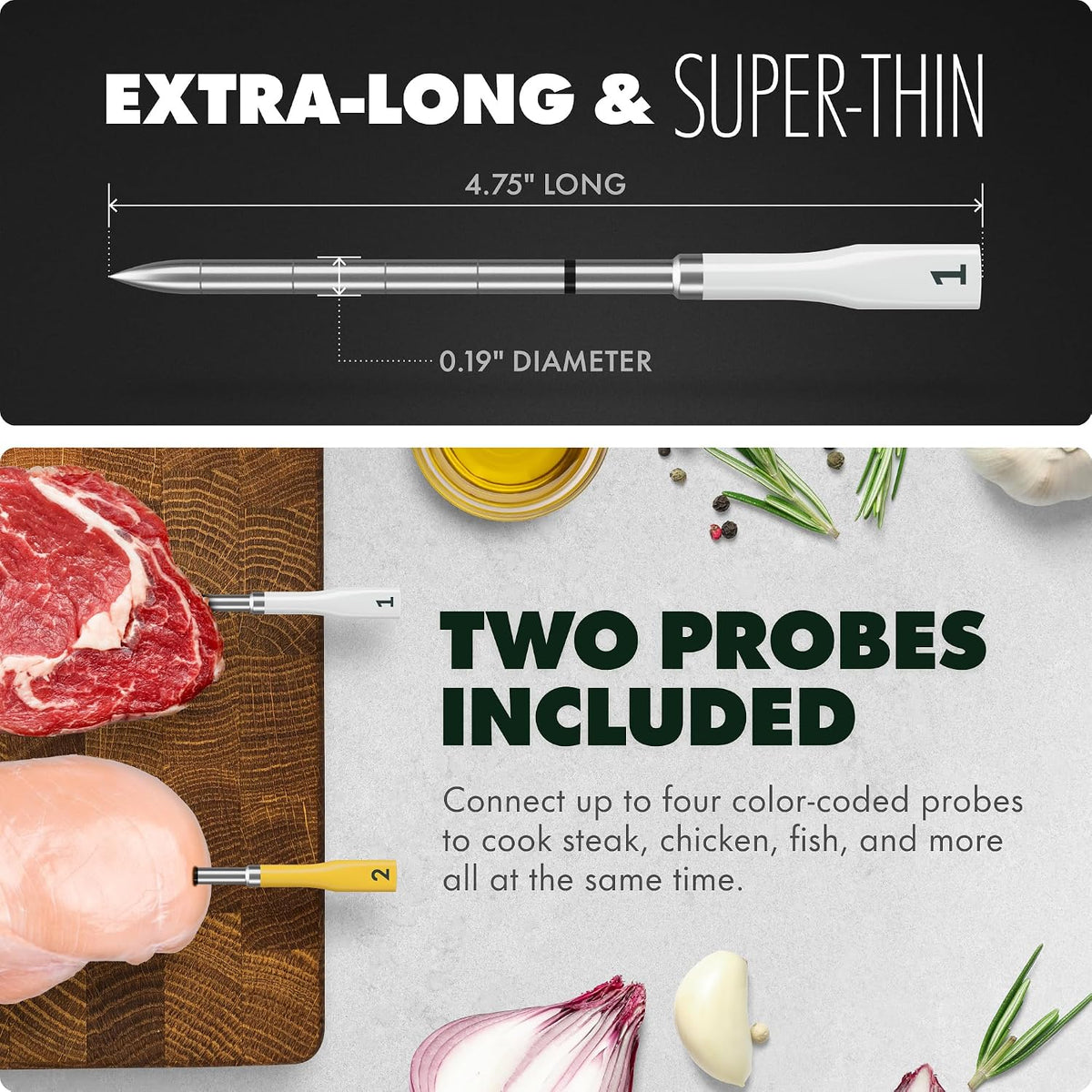 CHEF iQ Sense | Smart Wireless Meat Thermometer | 2 Ultra-Thin Probes | WiFi Unlimited Range | 1000°F Heat Safe | 5 Sensors | BBQ, Grill, Oven, Smoker, Air Fryer | Gen3