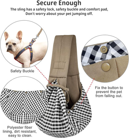 Cuby Adjustable Dog Cat Sling Padded Hard Bottom Pet Carrier Sling Soft Carrying Puppy Bag for Small Dogs Cats Outdoor Travel (Grayish-White)
