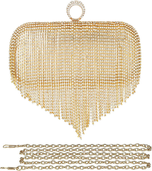 CORIOS Women's Evening Handbag Crystal Tassel Clutch Purses Rhinestones Shoulder Bag Banquet Bag Bridal Wedding Purse