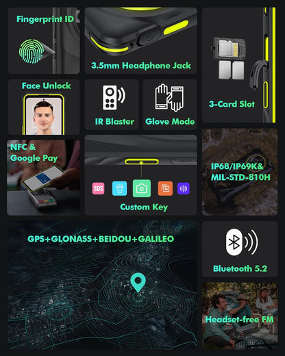5G Rugged Phone, Ulefone Armor X31 Pro Unlocked Smartphone, MTK Dimensity 6300 5G, 16GB+256GB, Android 14, 6.56” 120Hz, 64MP Main Cam., 25MP Night Vision Cam., 6050mAh, Google Lens, NFC - Black
