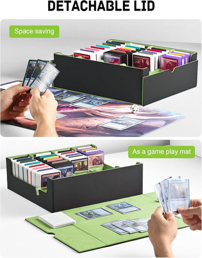 ZLCA Card Storage Box for MTG PTCG, Commander Deck Box Holds 3000+ Cards, Card Storage Case with 4 Stoppers, Card Organizer for TCG Sport Cards (Black)