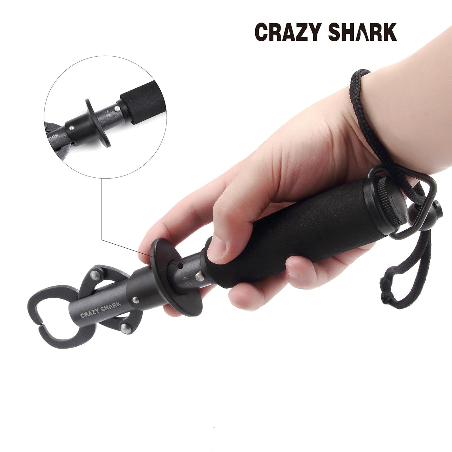 Crazy Shark Portable Stainless Steel Fish Lip Grabber Gripper Grip Tool Fish Holder Tackle EVA Handle 40lbs (Dark Gray)