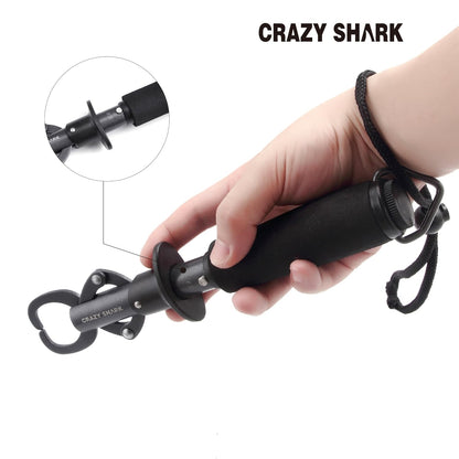 Crazy Shark Portable Stainless Steel Fish Lip Grabber Gripper Grip Tool Fish Holder Tackle EVA Handle 40lbs (Dark Gray)