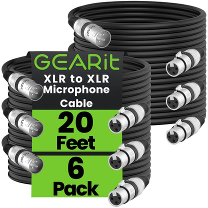 GEARit XLR Male to Female Microphone Cable (10 Feet, 6-Pack) 3-Pin Balanced Shielded Mixer, Recording Studio, Podcast - Black