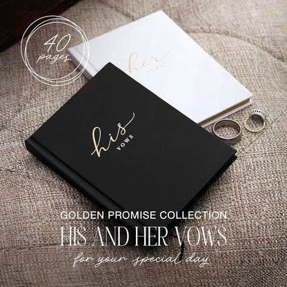 Wedding Vow Books His and Hers – Perfectly Sized, Hardcover Vow Booklets with Gold Foil Lettering – Vows Book Her & Him, Wedding Essentials Idea, Wedding Registry Gifts (Black Ivory, Gold)