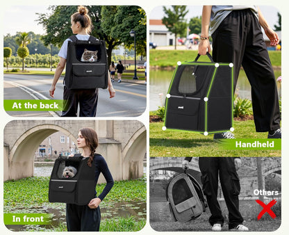 Pecute Expandable Cat Backpack Carrier, Small Dog Backpack Carrier, Pet Backpack Carriers for Cats Dogs Puppy Kitten, Cat Carriers Bag Carrying for Travel Hiking Bike Riding Walking Outdoor,Grey