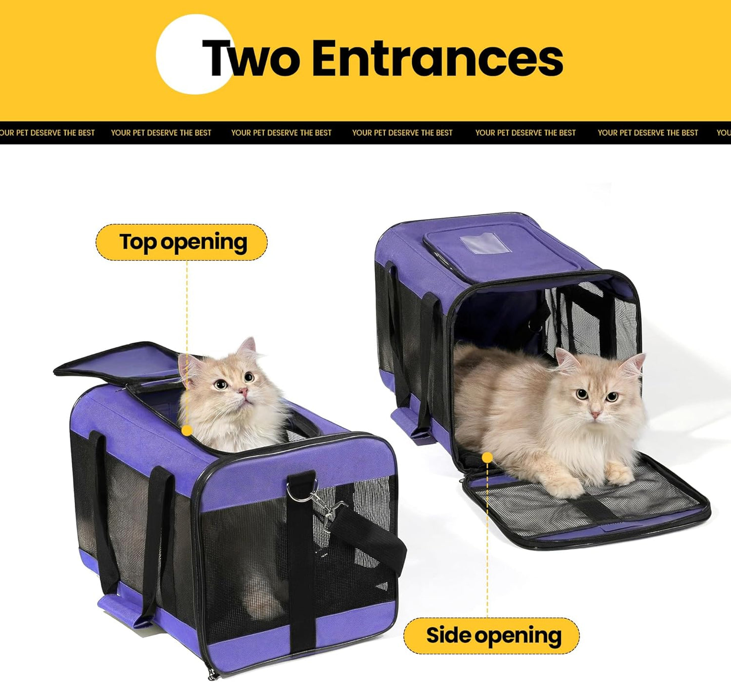 Conlun Cat Carrier Airline Approved, Soft-Sided Dog Carrier with Inner Safety Leash, Pet Transport Carrier for Small-Medium Cats Puppies up to 15 Lbs, Collapsible Travel Kitten Carrier Bag -Black M