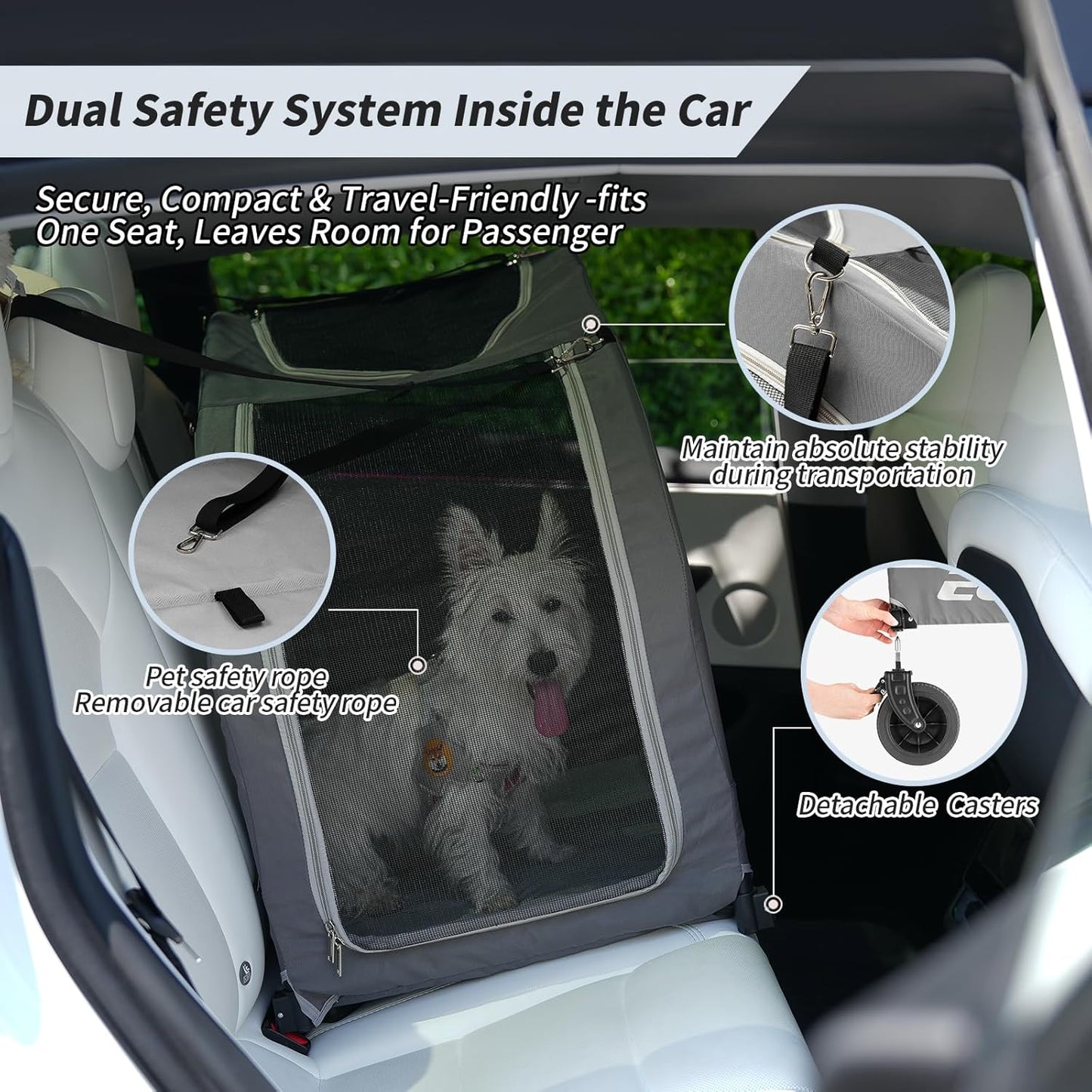 EchoSmile Dog Stroller for Small Medium Dogs Cats Up to 135 lbs, All-Terrain Pet Stroller with Dual Brakes, Car Safe Travel Puppy Carrier,Gray