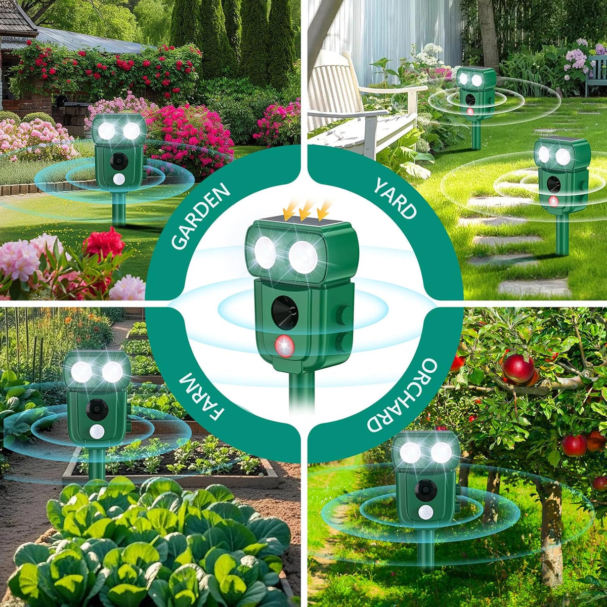 Cusbus Ultrasonic Animal Repellent Outdoor, Waterproof, Solar Power, Green