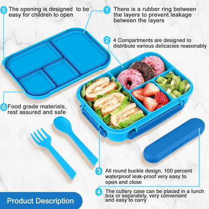 Amathley Lunch Box Kids,Bento Box Adult Lunch Box,Leakproof Lunch Containers for Adults/Kids/Toddler,1200ML-4 Compartments bento Lunch box with Utensil,Microwave & Dishwasher Safe(Dark Gray)