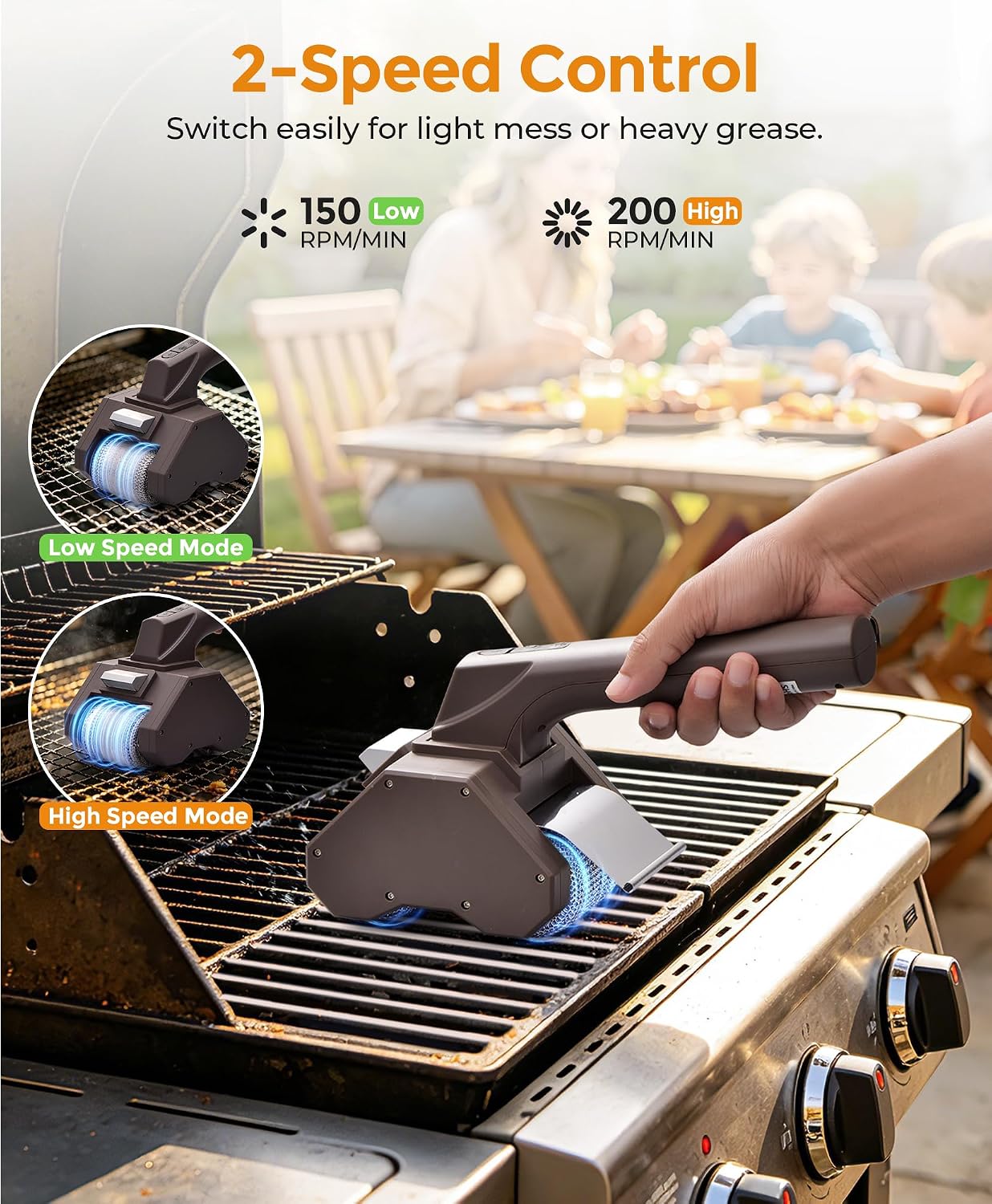 Electric Grill Brush for Outdoor Grill, Dual Roller BBQ Grill Cleaner | 2-Speed, Bristle Free Cordless Grill Tools, 2 Modes, 150Mins Runtime & LED Light for Camping Backyard Barbecue, Gifts for Men