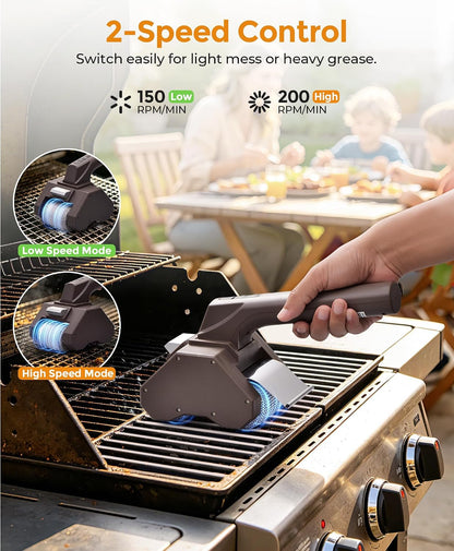 Electric Grill Brush for Outdoor Grill, Dual Roller BBQ Grill Cleaner | 2-Speed, Bristle Free Cordless Grill Tools, 2 Modes, 150Mins Runtime & LED Light for Camping Backyard Barbecue, Gifts for Men