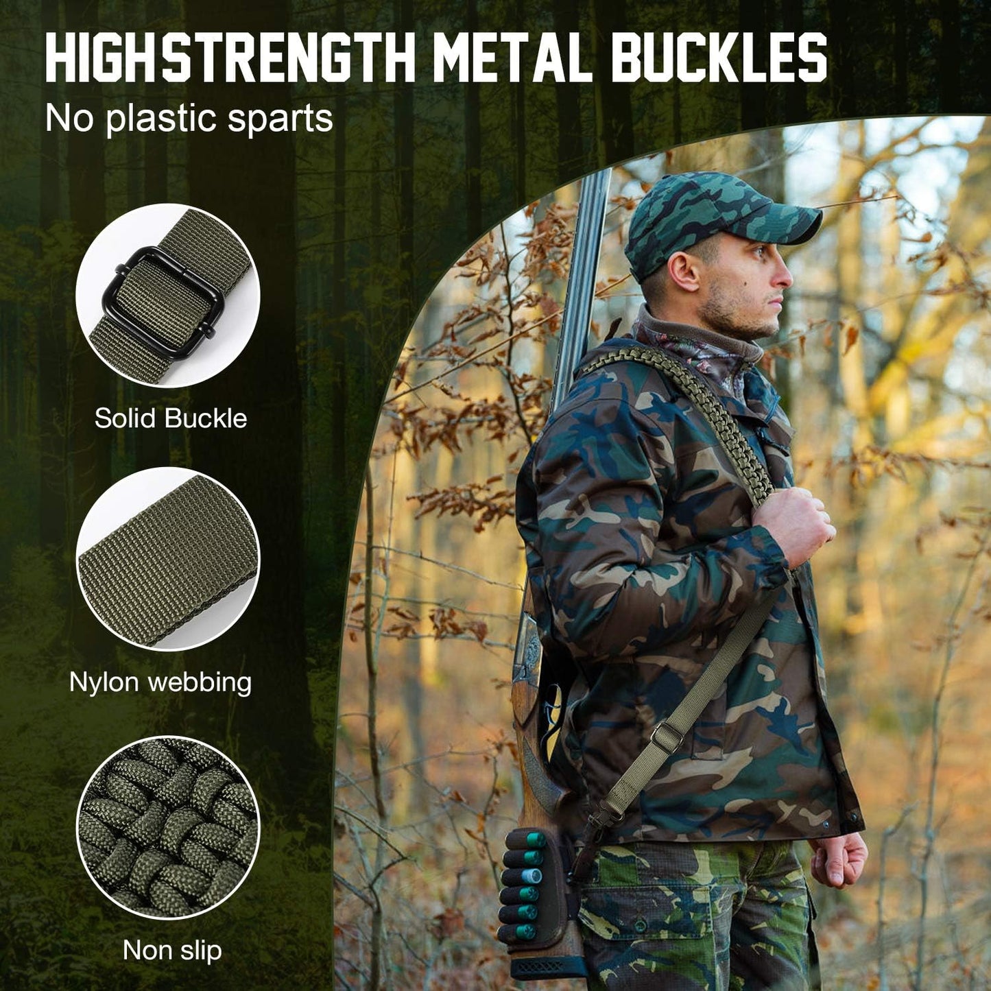 VVAAGG Two-Point Sling with Swivel, Non-Slip Paracord Sling with Adjustable Length Strap