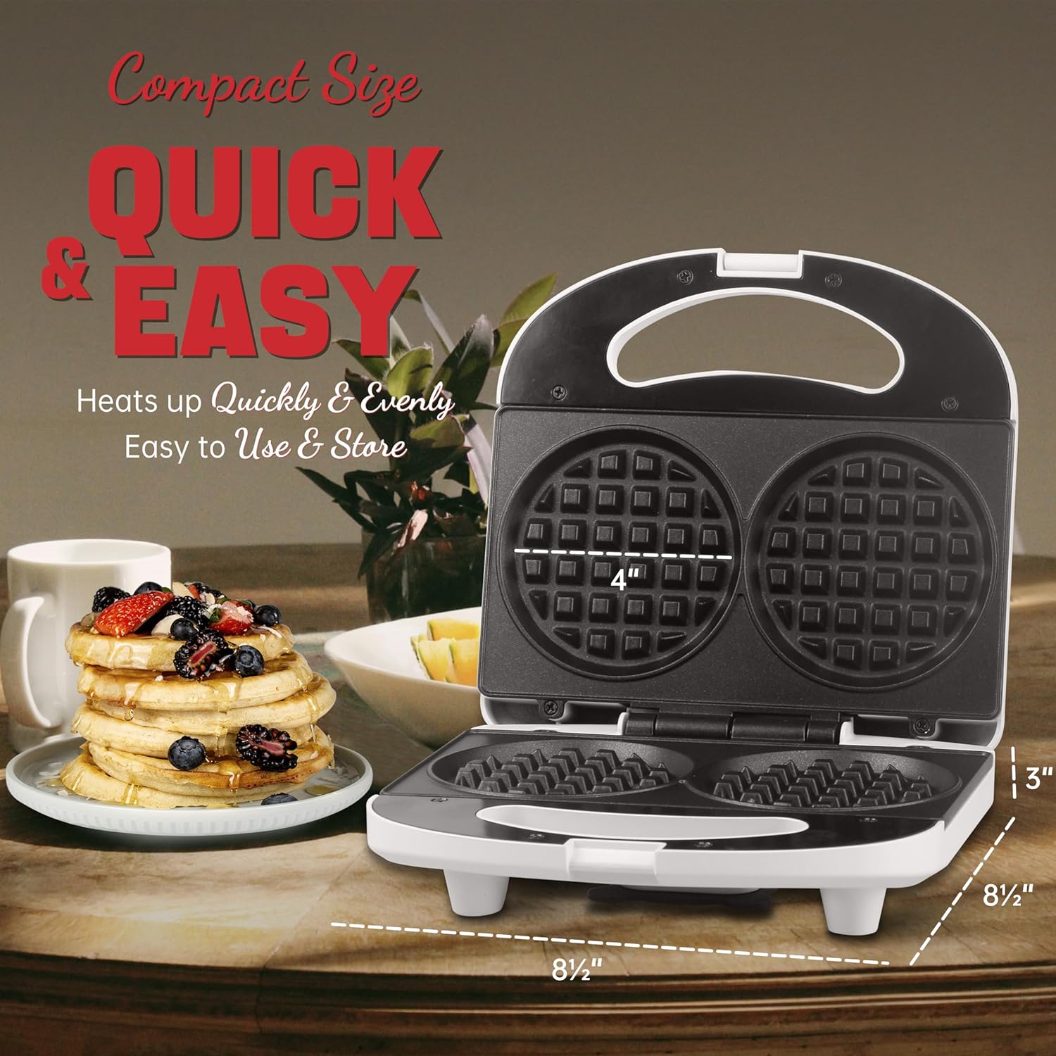 SugarWhisk Double Mini Waffle Maker Machine, Chaffle Maker, Waflera Electrica, Small Waffle Iron for Waffles, Keto Chaffles, Hash Browns, Cookies, 4 Inch - PuriLite
