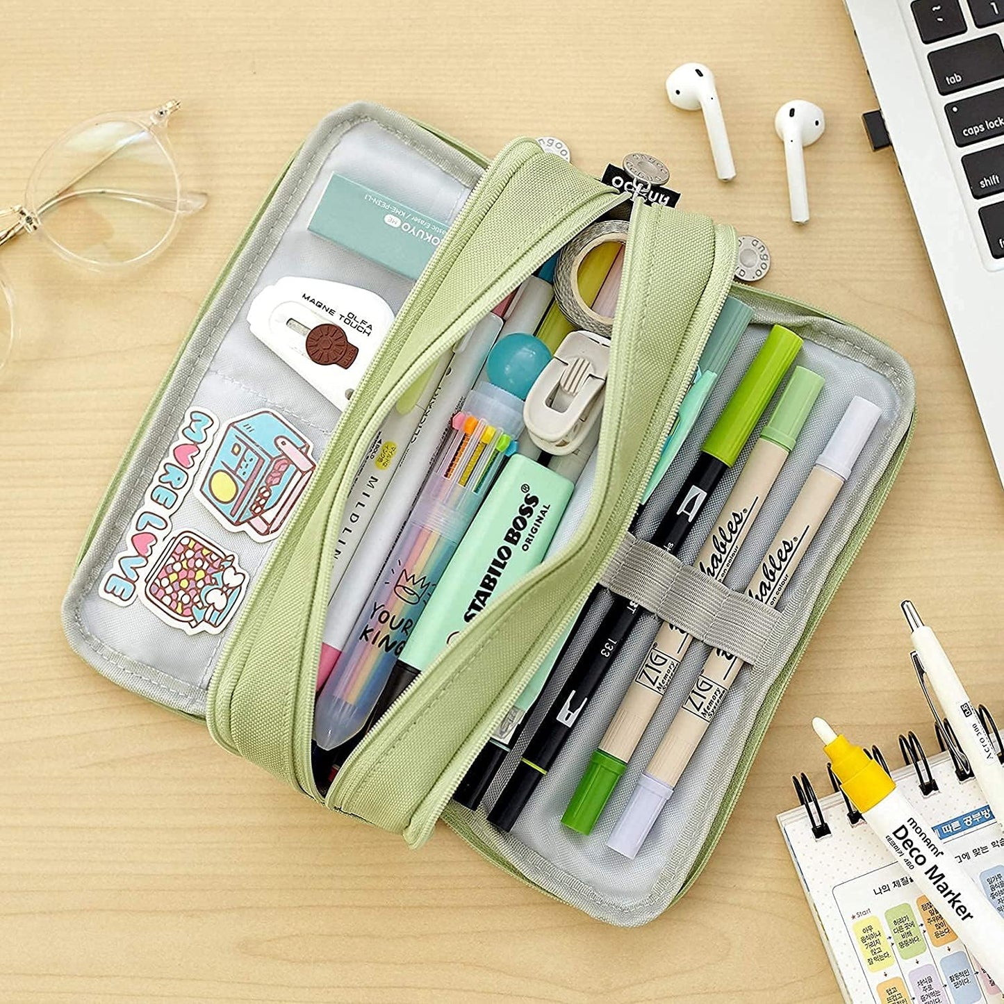 Big Capacity Pencil Case, OLIYuMi 3 Compartment Pencil Pouch Pencil Bag Storage Box Stationery Organizer Makeup Bag with Zipper Closure for Student Office College Boys and Girls (Pink)