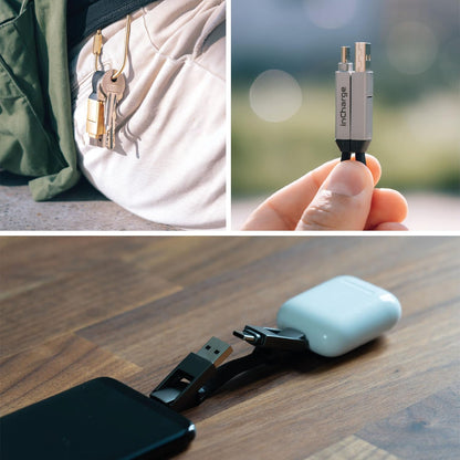 Rolling Square inCharge 6 - USB C Charger Cable, Lightning Cable for Smartphone, Universal Cable Charger 6 in 1, USB Plug, Grey, 15W - PuriLite