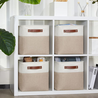 DULLEMELO Storage Baskets for Shelves, Fabric Collapsible Rectangular Storage Bins for Shelves, Closets, Nursery, Home, Office, Empty Gift Baskets (White&Teal)
