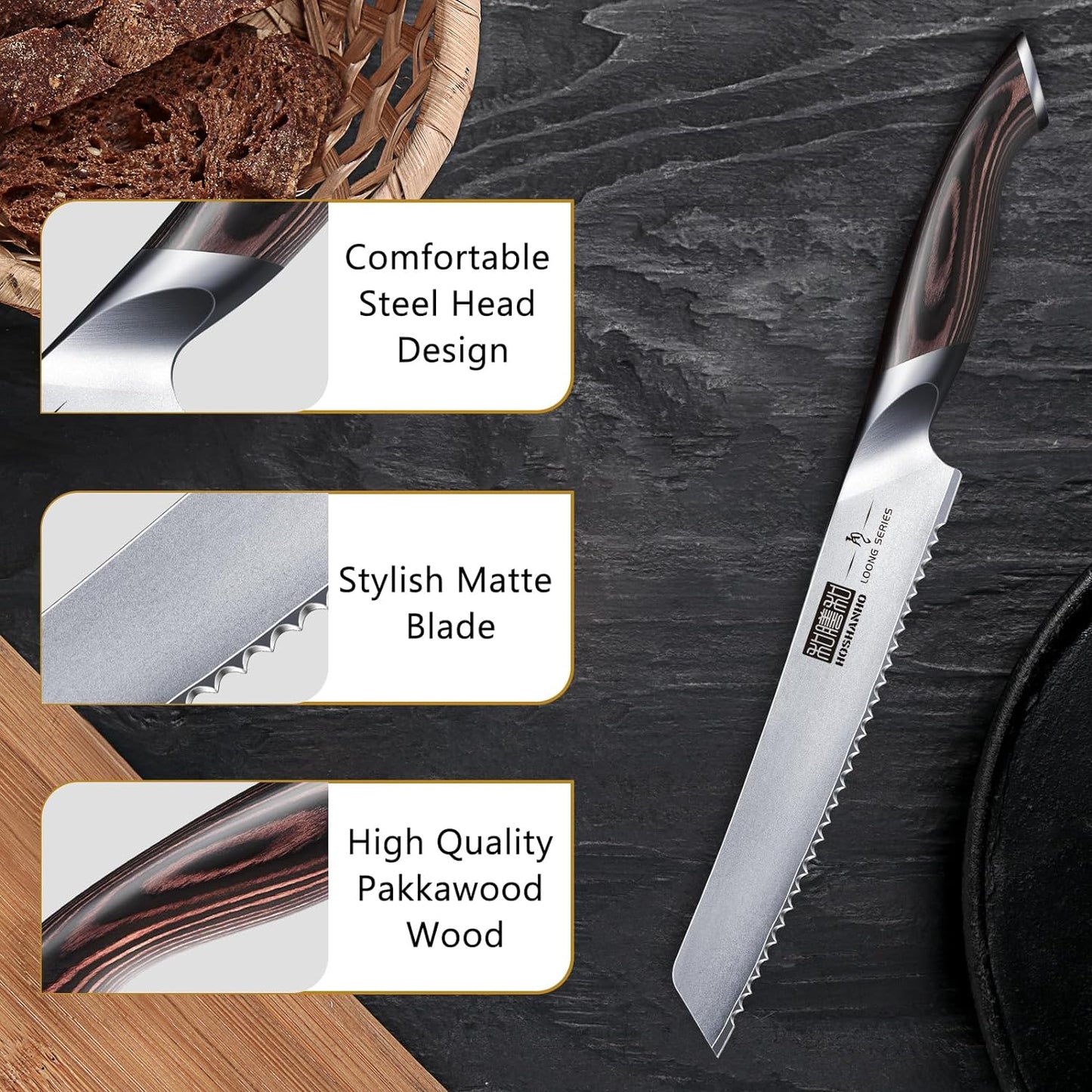 HOSHANHO Bread Knife 10 inch, Japanese High Carbon Stainless Steel Serrated Bread Knife, Professional Bread Cutting Knife for Homemade Bread