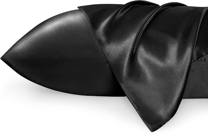 Bedsure Satin Pillow Case Queen Size 2 Pack, Similar to Silk Pillow Cases, Silky Pillowcase Covers with Envelope Closure, Room Decor Valentine Gifts for Women Men, Grey, 20x30 Inches