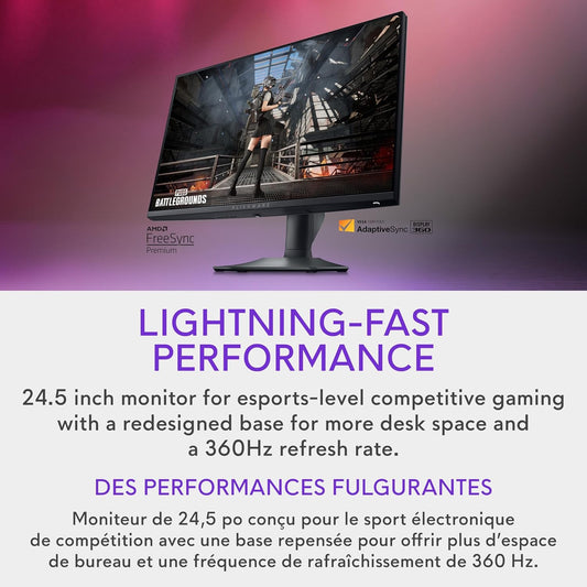 Alienware 25 Gaming Monitor AW2523HF 24.5" IPS LED Full HD (1920 × 1080) 360Hz Display - AMD FreeSync - VESA - Monitor (USB, HDMI) Height/Tilt/Swivel/Pivot Adjustability - Dark Side of The Moon - PuriLite