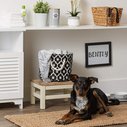 DII Bone Dry RoundSmall Pet Toy and Accessory Storage Bin, 12"(Dia) x9(H), Collapsible Organizer Storage Basket for Home Decor, Pet Toy, Blankets, Leashes and Food-Gray Stripes