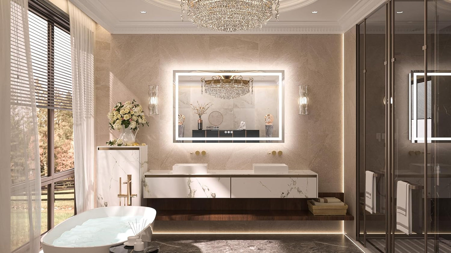 TETOTE LED Bathroom Mirror 20x28 Frontlit & Backlit Lighted Vanity Mirror Anti Fog Stepless Dimmable 3 Colors White/Warm/Natural,Double Lights,Wall-Mounted(Horizontal/Vertical)