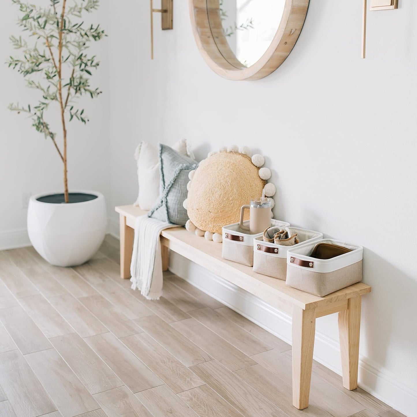 OrganiHaus Large Fabric Storage Baskets for Shelves 3 Pack, 15x11in Closet Storage Bins for Shelves, Cloth Baskets, Fabric Storage Cubes, Linen Closet Organizers, Fabric Basket, White Basket