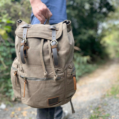 AUGUR Canvas Backpack,17 inch Laptop Backpack Vintage Canvas Leather Backpacks Casual School College Bag Pack Bookbag Hiking Travel Rucksack Daypack (L-Coffee)