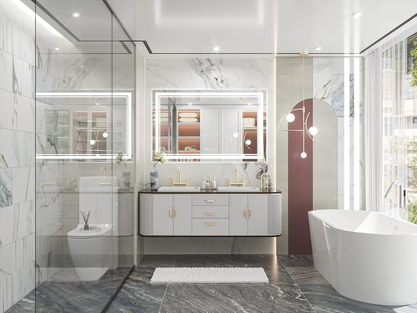 Keonjinn 40 x 24 Inch LED Mirror, Bathroom Mirror with Lights, LED Vanity Mirror, Wall Mounted Anti-Fog Dimmable Lighted Makeup Mirror for Bedroom, IP54 Waterproof (Horizontal/Vertical)