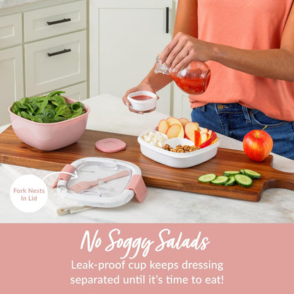 Bentgo Salad - Stackable Lunch Container with Large 54-oz Salad Bowl, 4-Compartment Bento-Style Tray for Toppings, 3-oz Sauce Container for Dressings, Built-in Reusable Fork & BPA-Free (Khaki Green)
