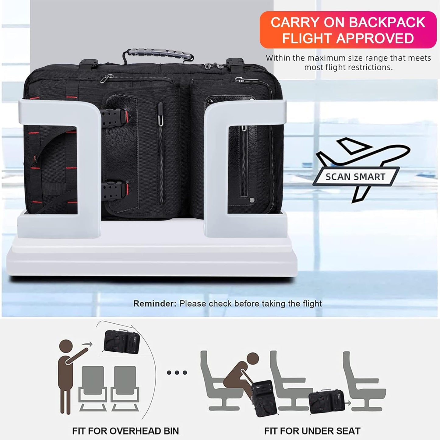 WITZMAN Carry On Travel Backpack for Men Duffle Bags Fit for 17 Inch Laptop Airline Approved Laptop Backpack