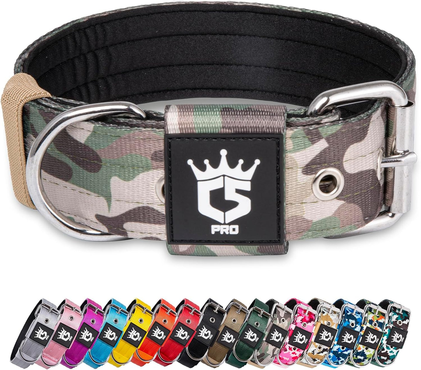 TSPRO Tactical Dog Collar 1.5 inch Wide Dog Collar Military Grade Strong Dog Collar Thick Dog Collar Heavy Duty Metal Buckle Dog Collar(Green-L)
