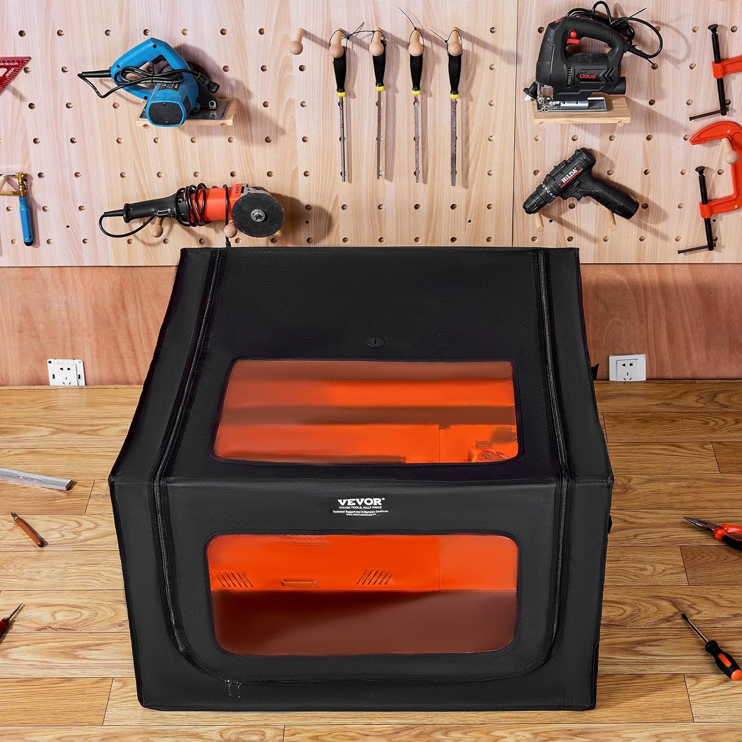 VEVOR Laser Engraver Enclosure, 31.5 x 31.5 x 19.6", Dual-Direction Viewing, Flame Retardant and Fireproof Protective Cover, with Exhaust Fan and Pipe, Insulates Smoke, Noise and Eye Protection