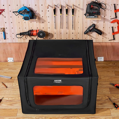 VEVOR Laser Engraver Enclosure, 31.5 x 31.5 x 19.6", Dual-Direction Viewing, Flame Retardant and Fireproof Protective Cover, with Exhaust Fan and Pipe, Insulates Smoke, Noise and Eye Protection