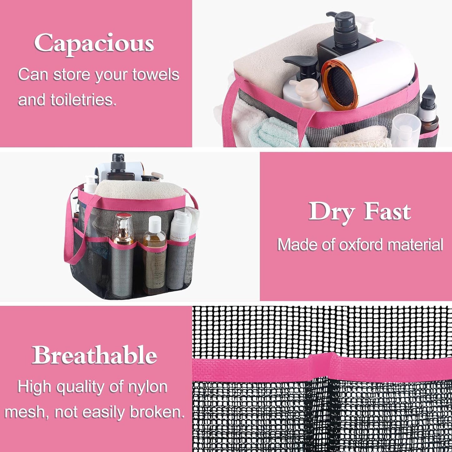 Attmu Mesh Shower Caddy Portable for College Dorm Room Essentials with 8 Pockets, Hanging Shower Caddy Basket Tote Bag Toiletry Accessories for Bathroom