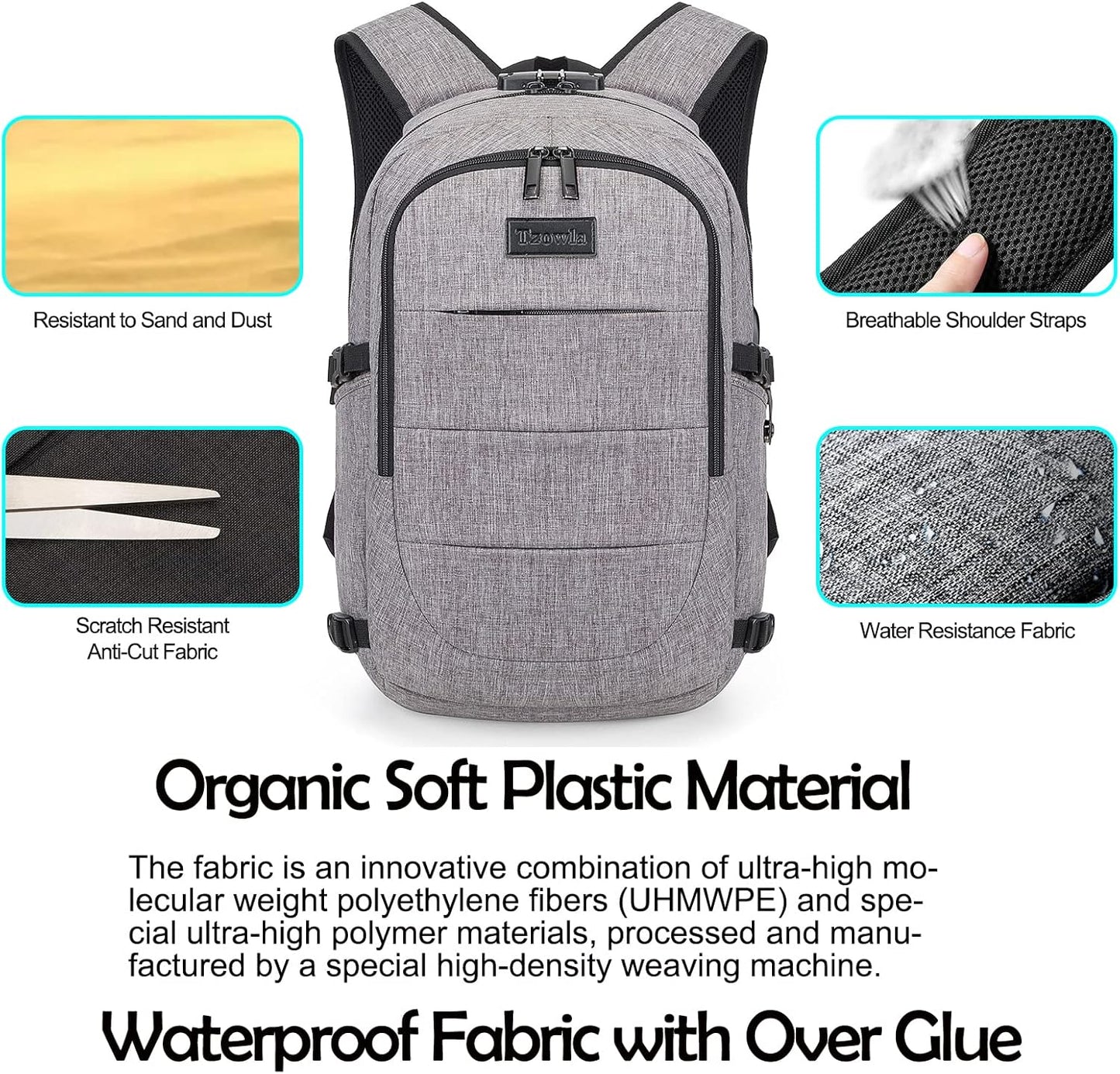 Tzowla Laptop Travel Slim School Backpack Water Resistant Anti-Theft Bag with USB Charging Port and Lock 15.6 Inch Computer Business Backpacks for Men Women College Student Gift,Bookbag Casual Daypack