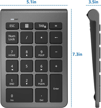 Cateck Bluetooth Numeric Keypad, Portable Wireless Bluetooth 22 Keys Number Pad Keyboard with Multiple Shortcuts for Computer/Notebook/Laptop/Desktop/Tablet, Cool Gray