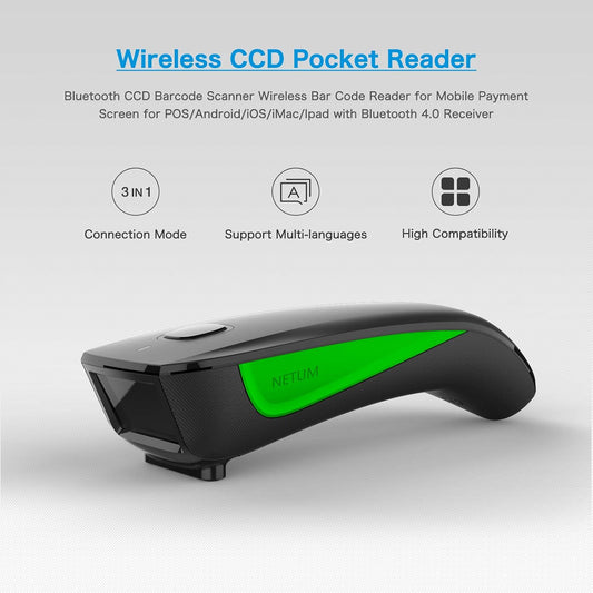 NETUM Bluetooth Mini 1D Barcode Scanner (C740) – Portable 3-in-1 Wireless POS Scanner